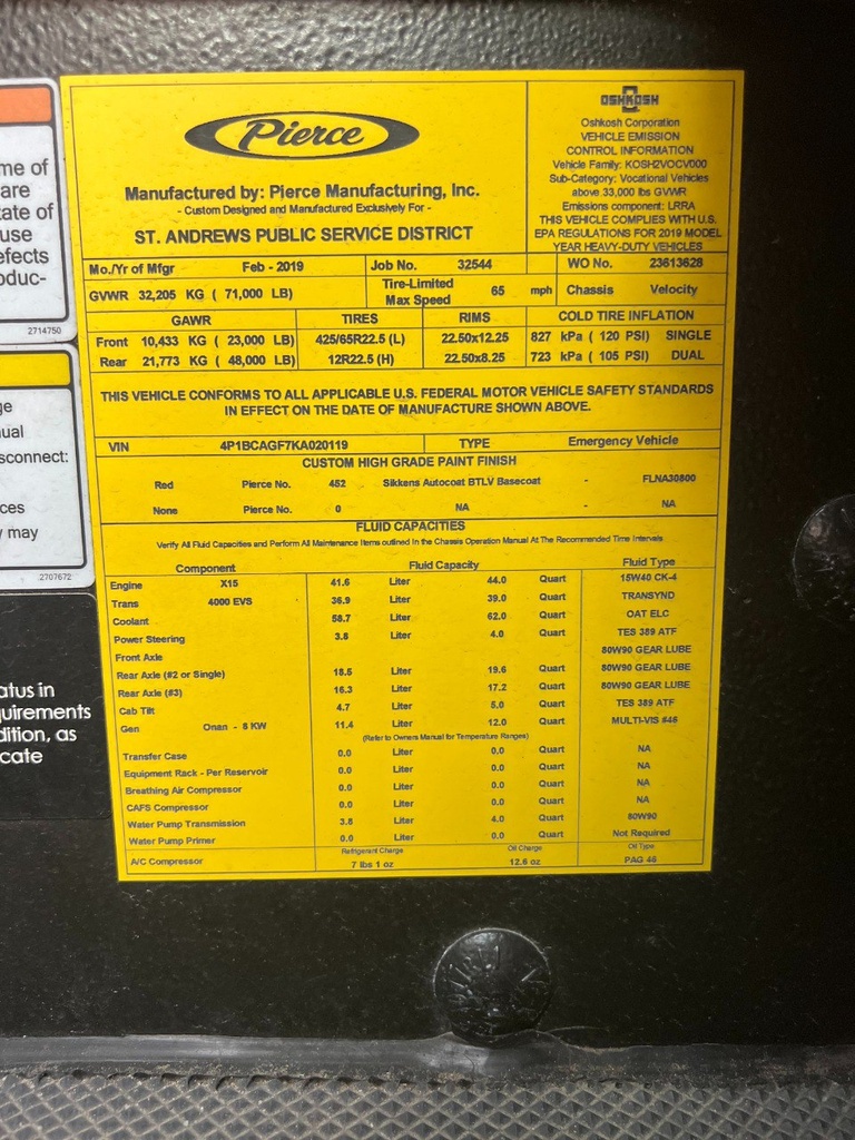 Pierce Fire Truck for sale 2019